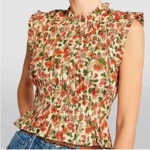 Doen Floral Ruffle Smocked Sleeveless Top